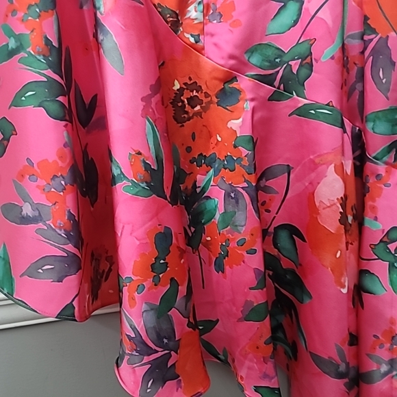 Eliza J  Floral Satin Asymmetric-Hem Midi Dress - Picture 10 of 11